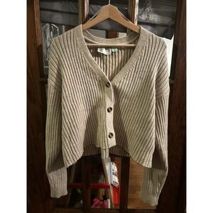 Anthropologie Saturday & Sunday Cropped Beige Button Up‎ Sweater Size S